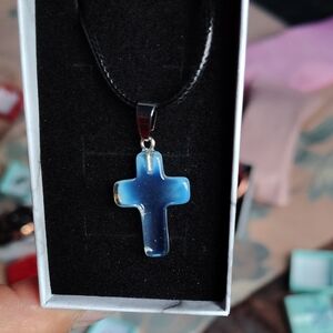 Elegant Blue Cross Pendant Necklace